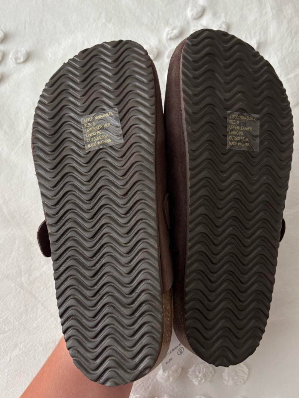 Dark Brown Suede Slip-On Clogs with Buckle - Picture 5 of 5